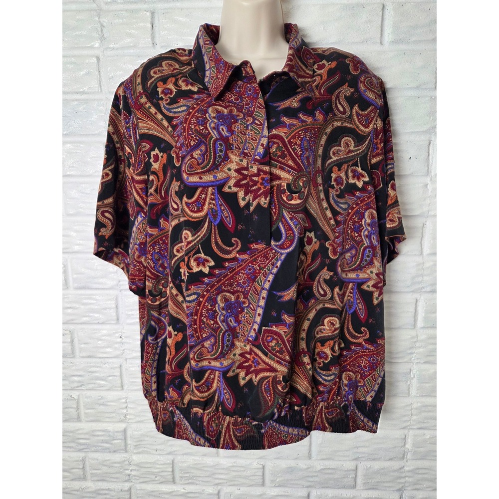 ALFRED DUNNER blouse Women's size 22W pullover paisley Shoulder Pads Vintage